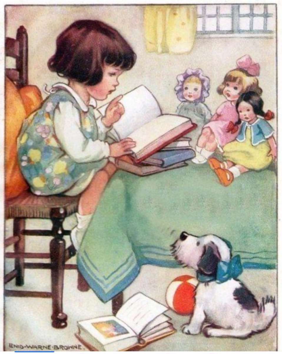 Сьюзи читает своим куклам и щенку пазл онлайн