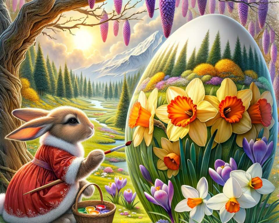 Il coniglietto disegna un uovo puzzle online