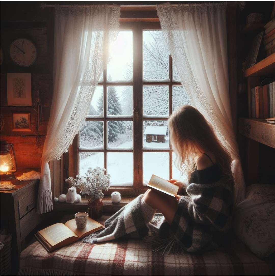 Дівчина читає книгу пазл онлайн