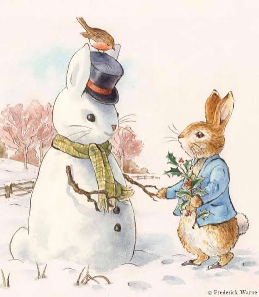 Der Hase hat seinen Schneehasen fertiggestellt Puzzlespiel online
