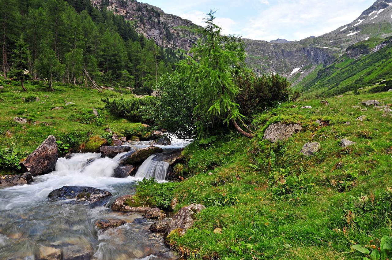 Ein kleiner Wasserfall in Österreich Online-Puzzle