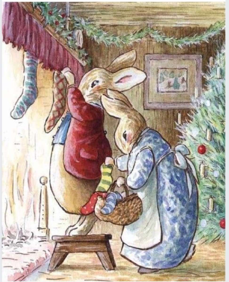 Mr. och Mrs. Rabbit hänger upp strumpor pussel på nätet
