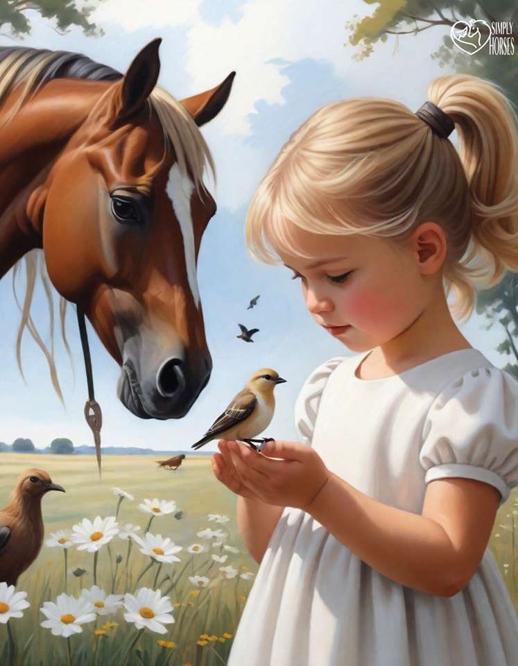 女の子と鳥と馬 ジグソーパズルオンライン