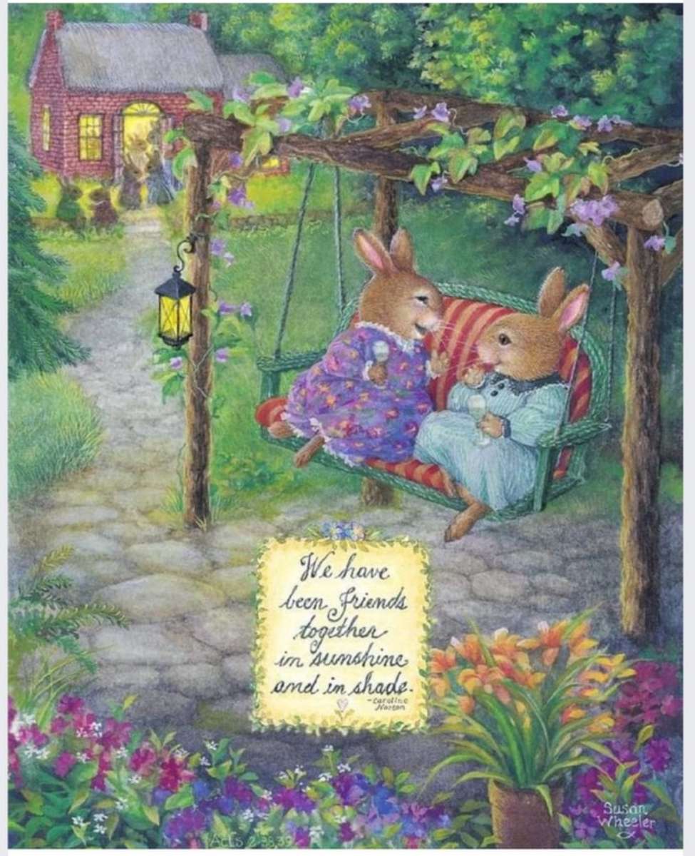 Two bunnies on a swing jigsaw puzzle online