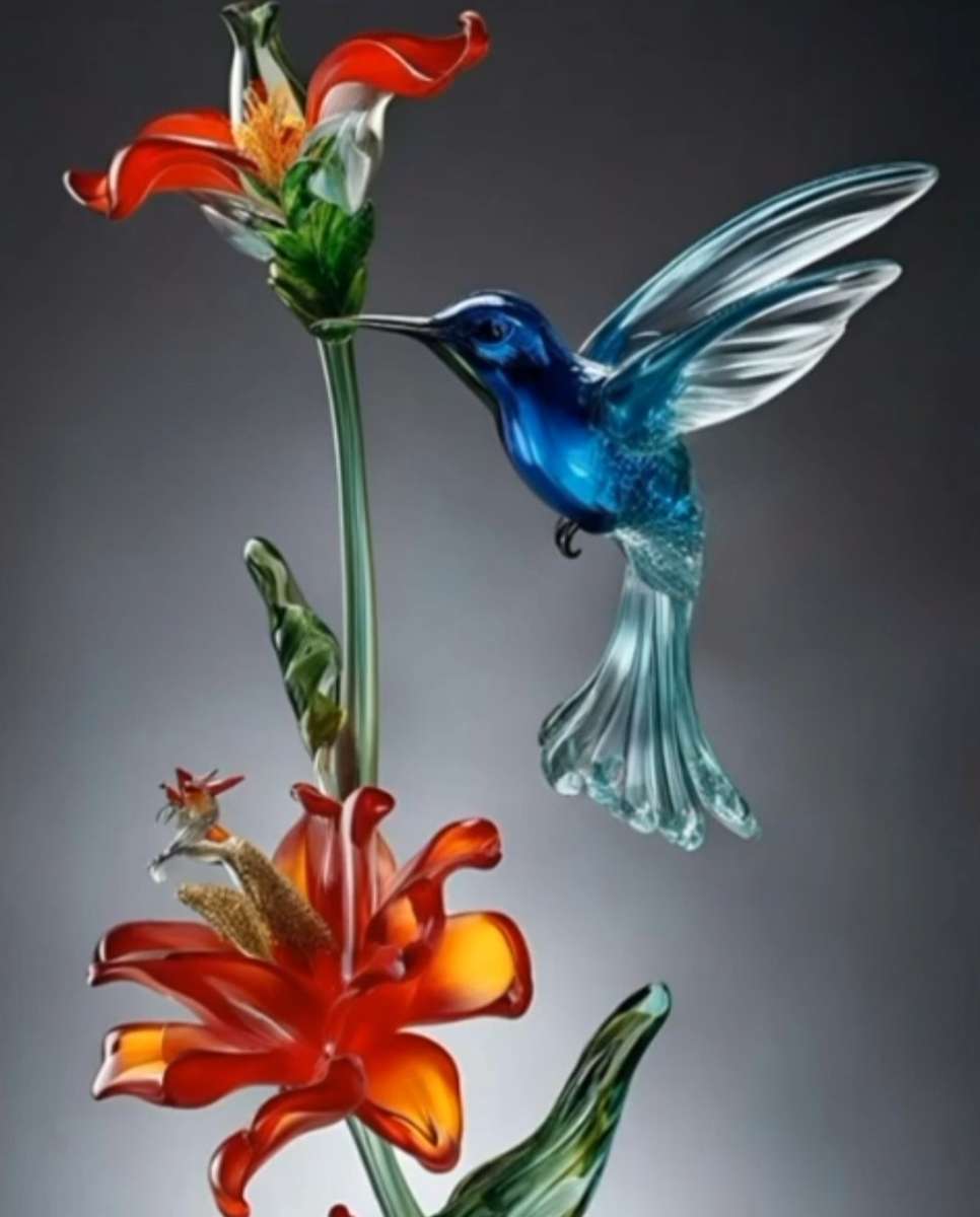 flowers and a bird made of glass online puzzle