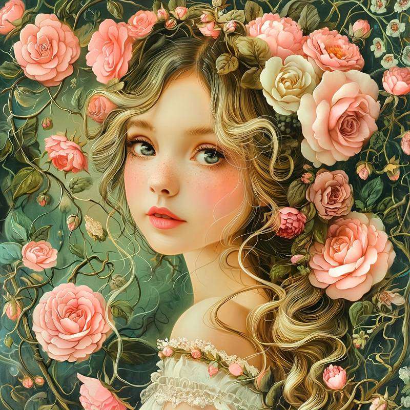 flowers in hair - portrait of a girl jigsaw puzzle online