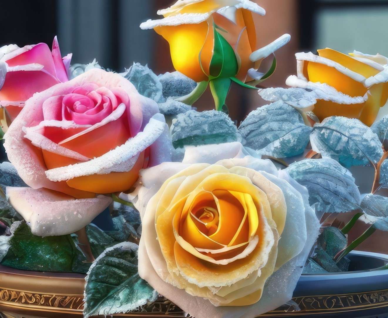 Матирани рози във ваза онлайн пъзел