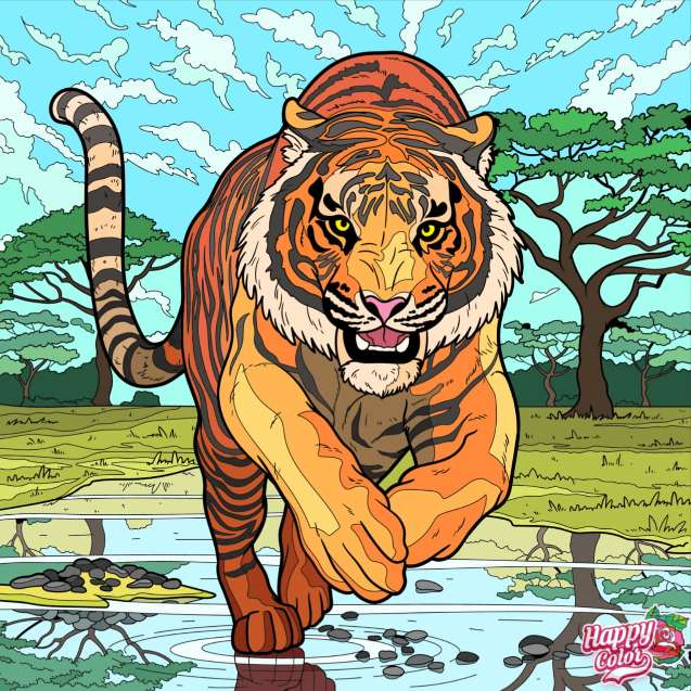 тигр прыгает в озеро пазл онлайн