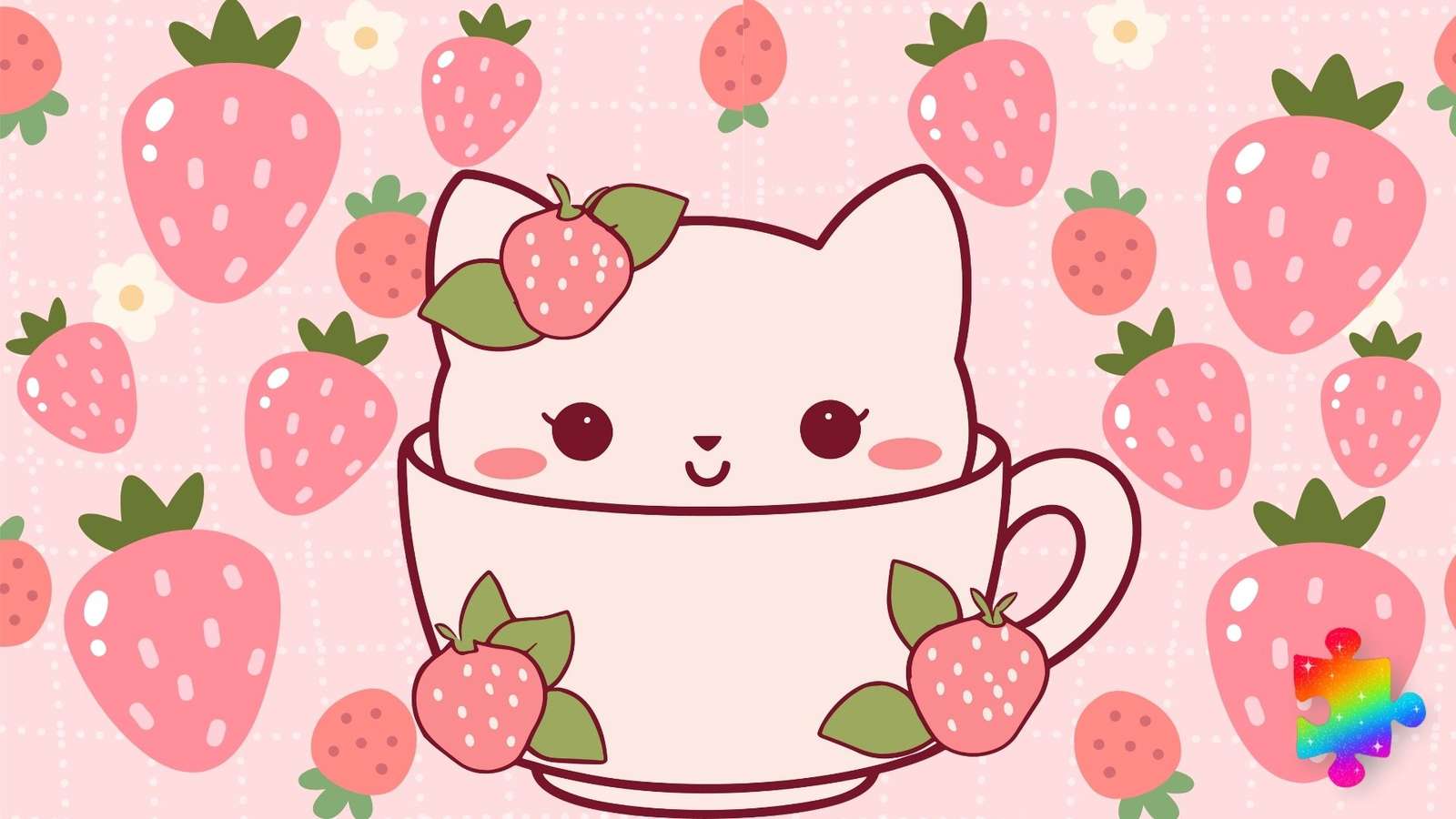 Полуничний чайник Кішка пазл онлайн