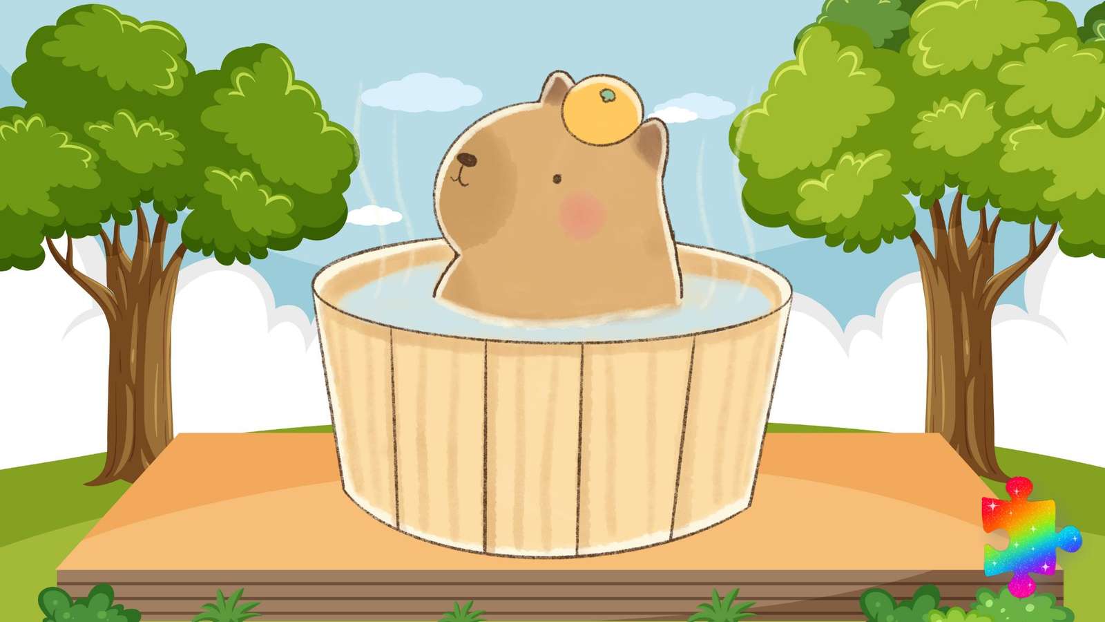 Süßes badendes Capybara Online-Puzzle