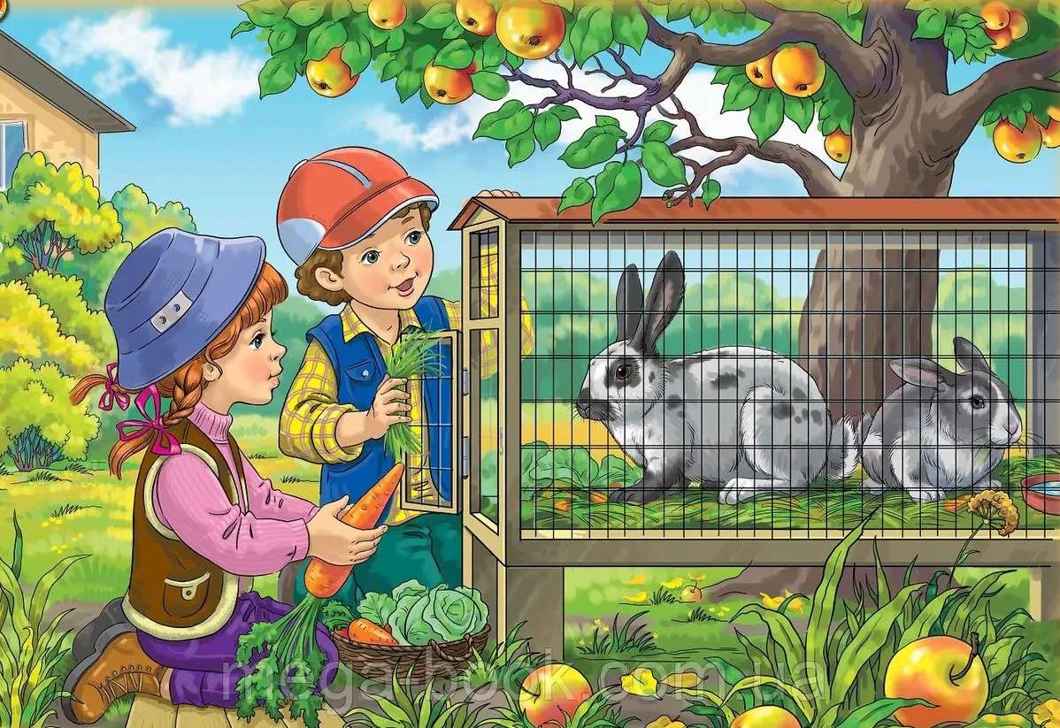 Copiii hrănesc iepurii puzzle online