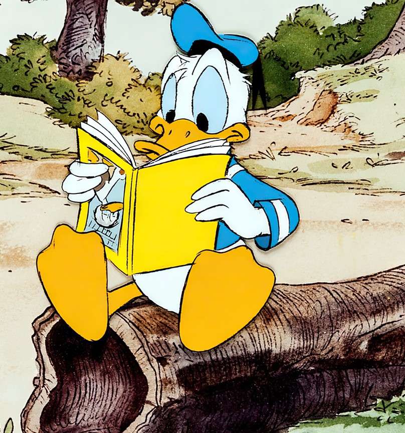 Donald Duck cu o carte jigsaw puzzle online