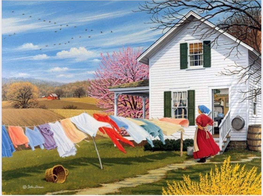Развешивание одежды в ветреный день. онлайн-пазл