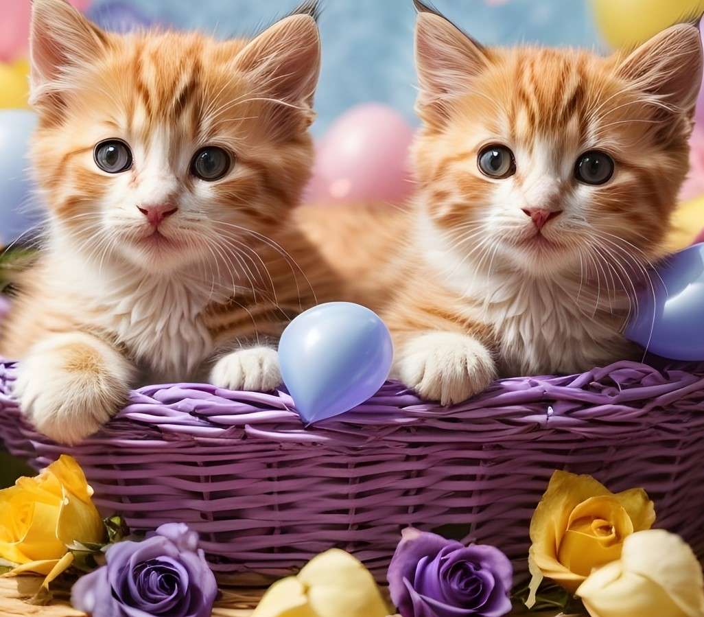 Zwei kleine Kätzchen in einem Korb Online-Puzzle