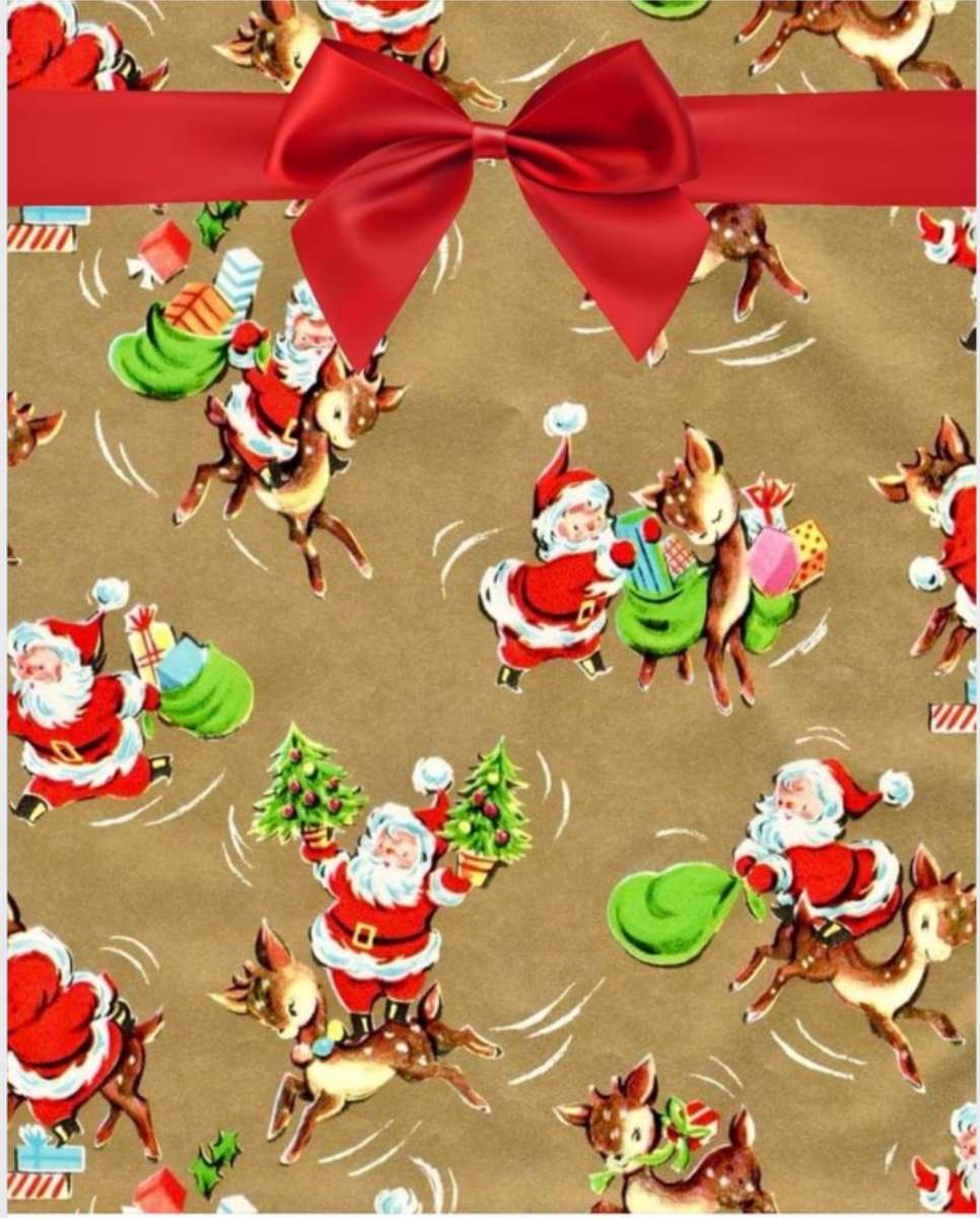Винтажная рождественская упаковочная бумага пазл онлайн