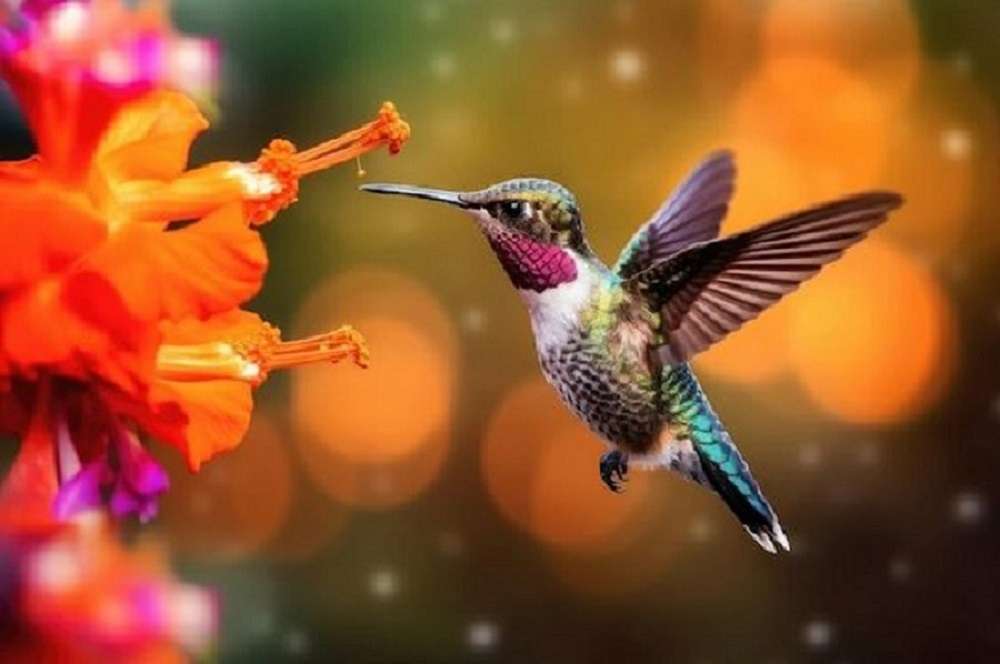 Pequeño colibrí libando una flor rompecabezas en línea