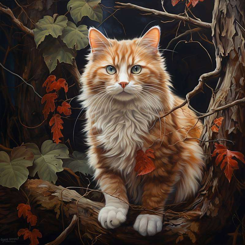 червена котка седи на дърво онлайн пъзел