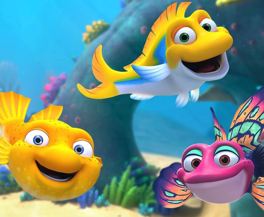 Färgglada fiskar från den animerade serien pussel på nätet