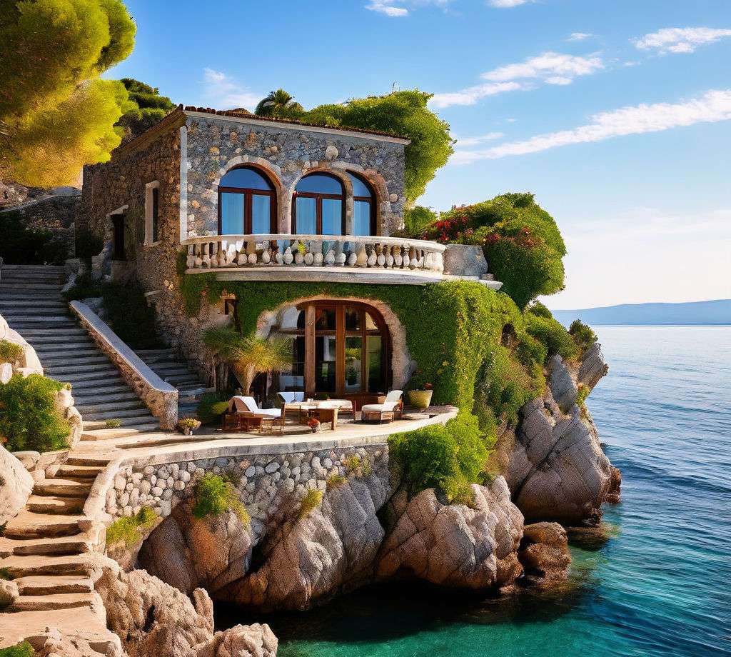 Maison en pierre au bord de l'océan puzzle en ligne