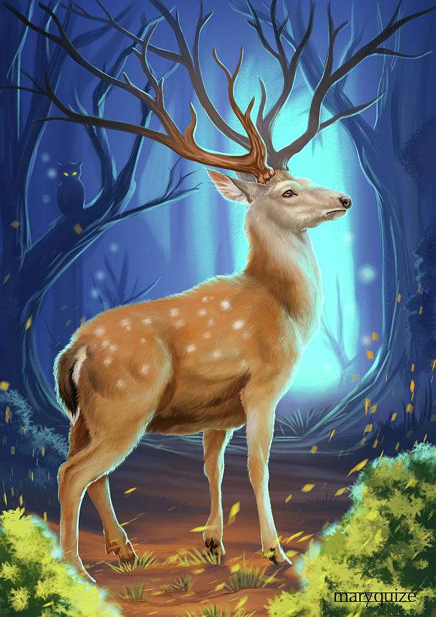 Cervo con corna nella foresta puzzle online