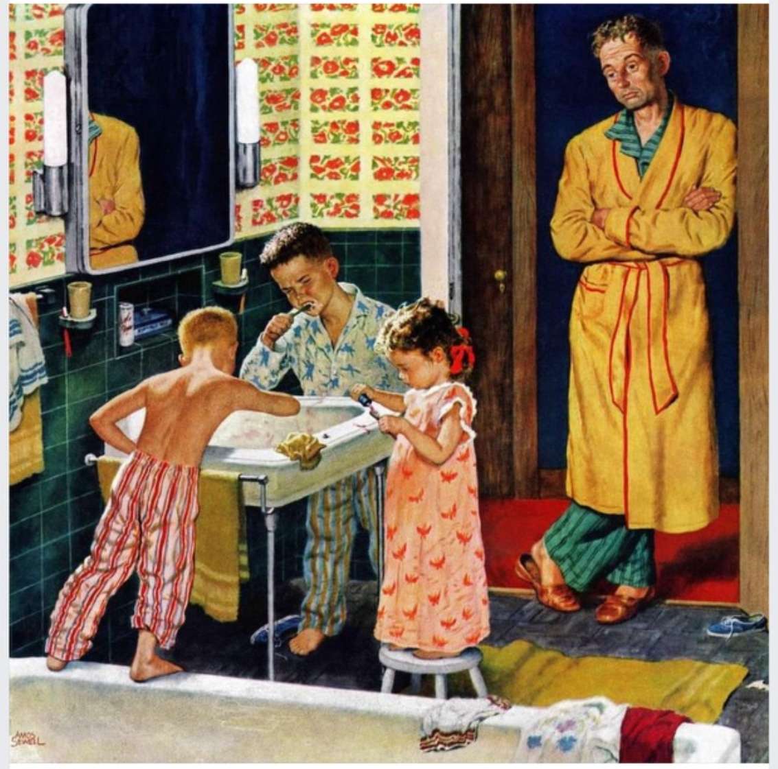 Чистят зубы, 1955 год. пазл онлайн
