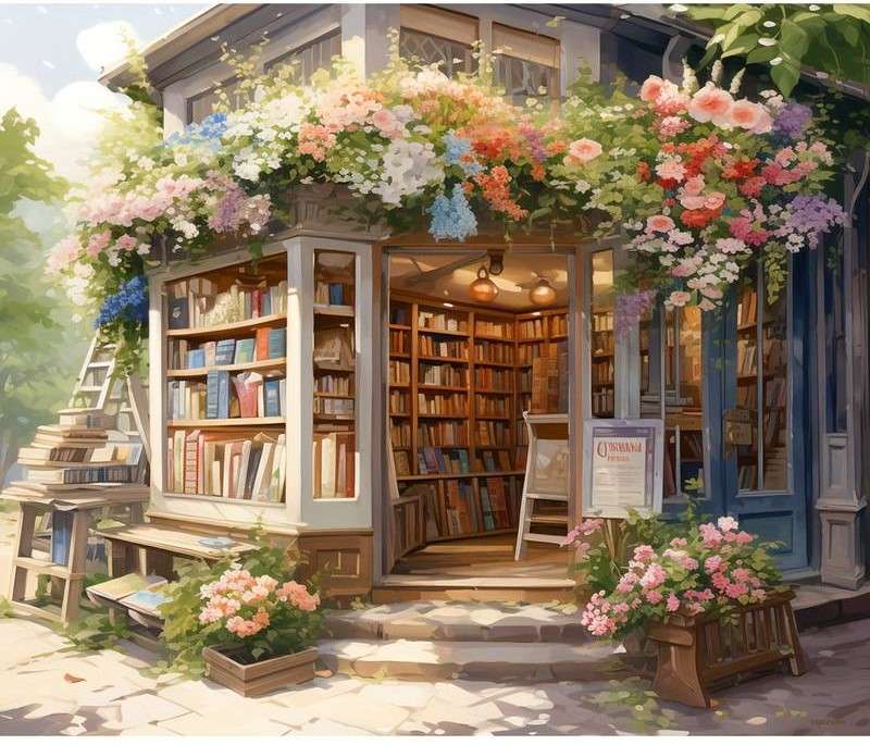 прекрасна книжарница в цветя онлайн пъзел