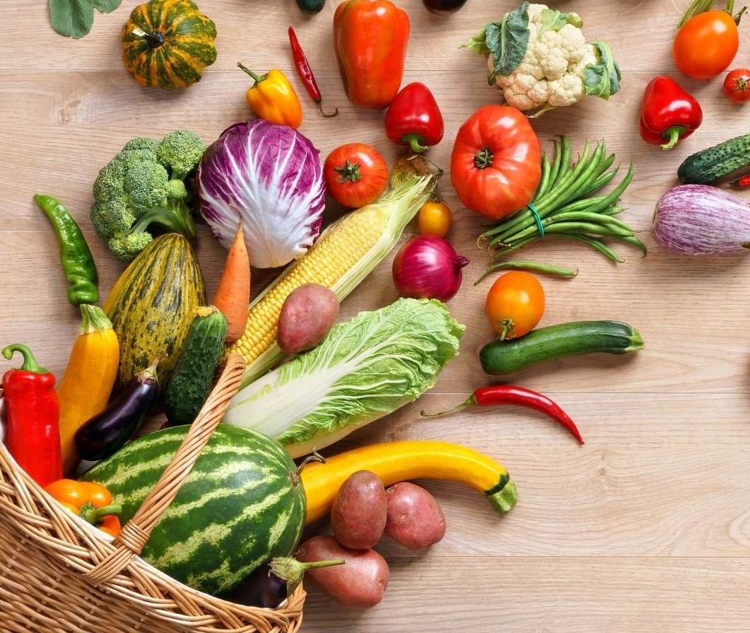 Vegetables next to the basket jigsaw puzzle online