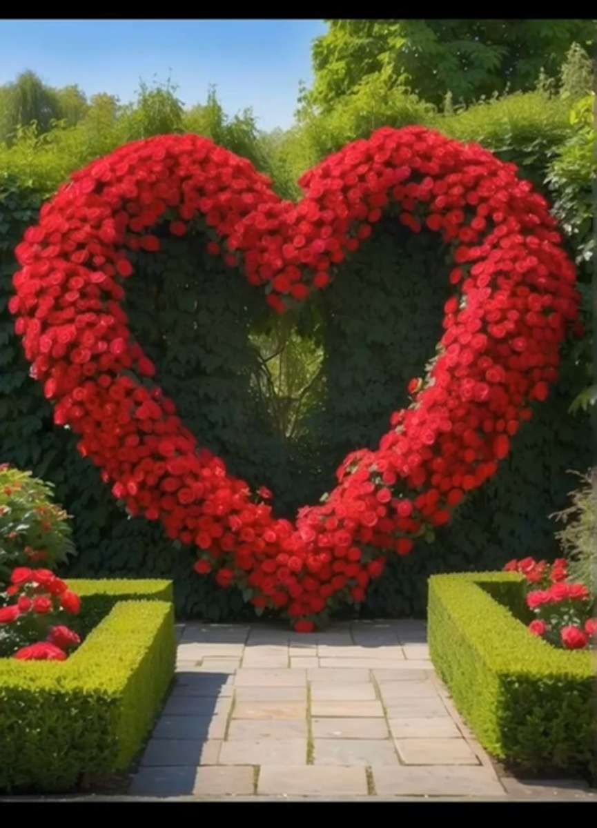 coração decorativo feito de flores puzzle online