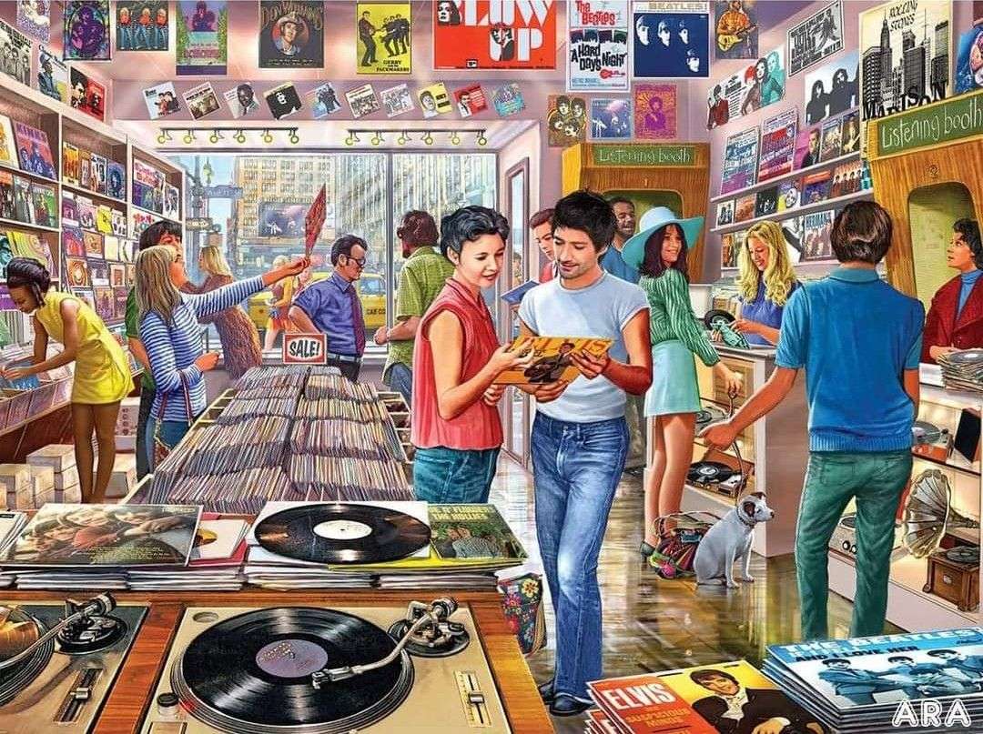 V hudebním obchodě s vinylovými deskami skládačky online