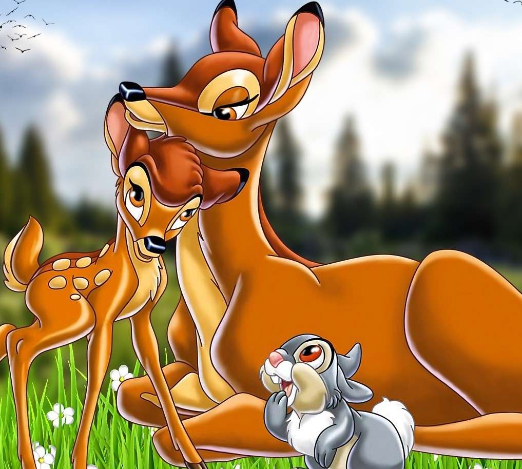 Bambi cu mama ei și Thumper pe iarbă jigsaw puzzle online