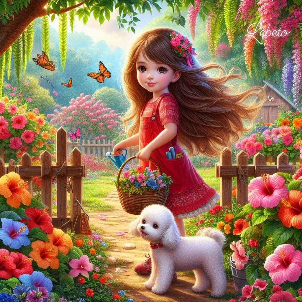 Girl in a flower garden online puzzle