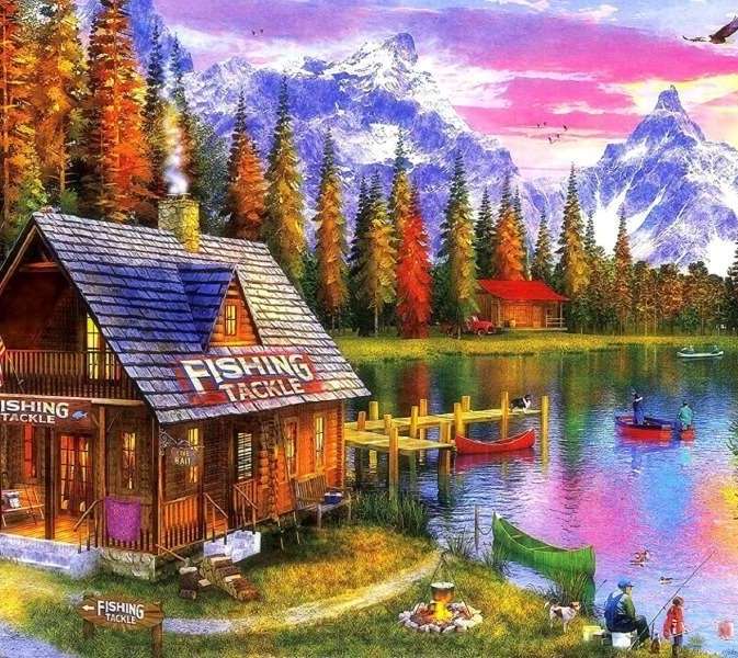 Krajina u jezera v horách online puzzle