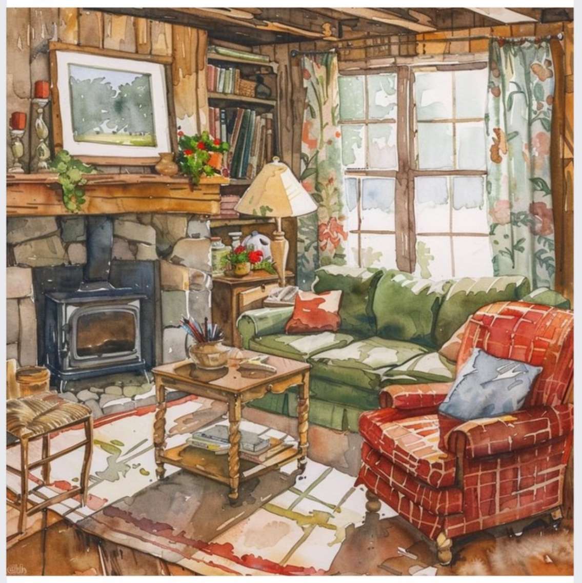 Chambre de campagne rustique en hiver puzzle en ligne