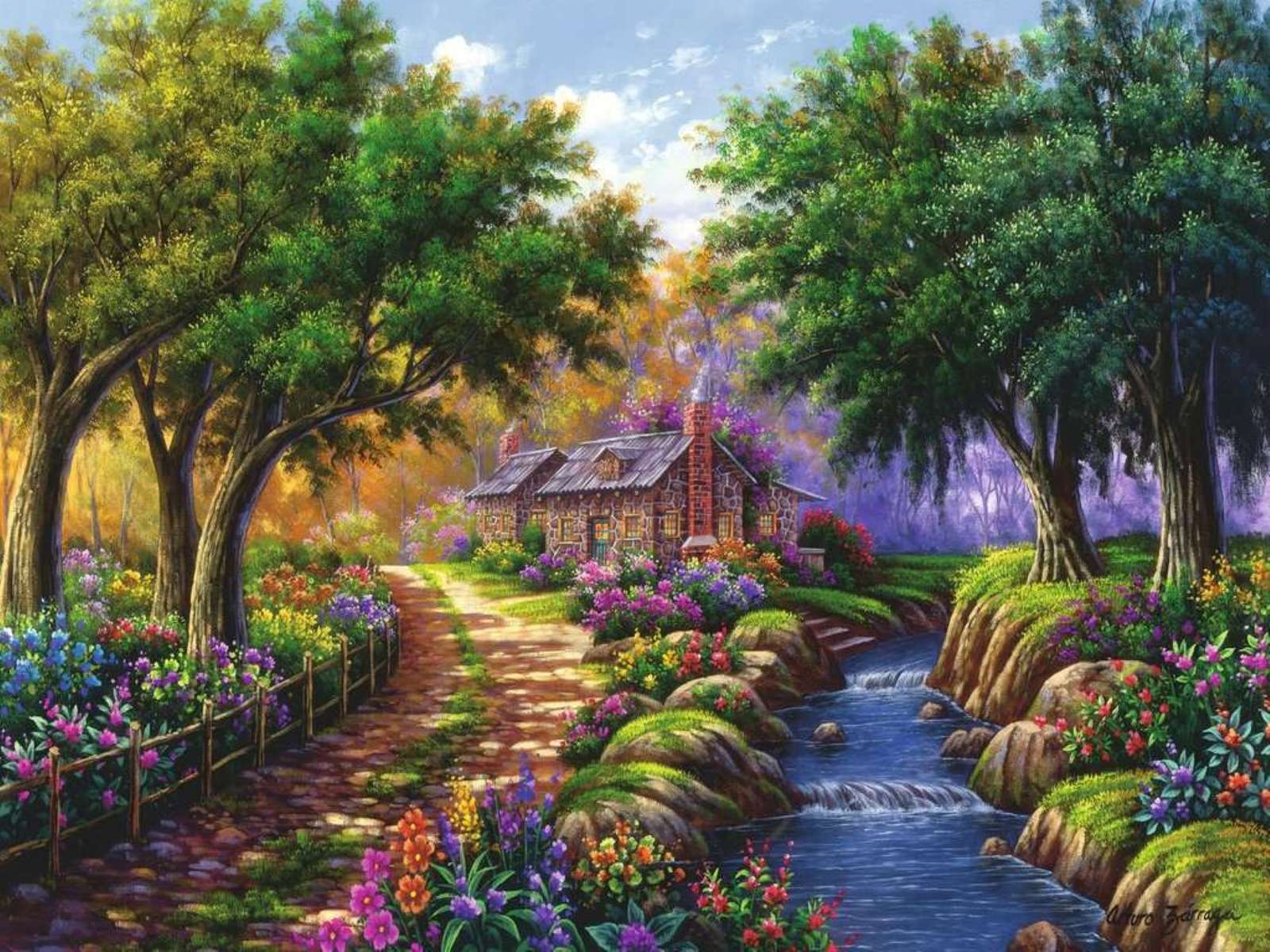 cottage by the water and its garden jigsaw puzzle online