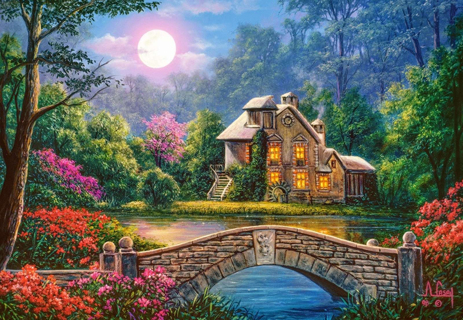 cottage and its garden at night online puzzle