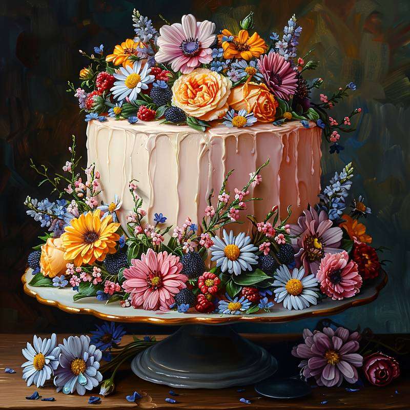tort decorat cu flori puzzle online