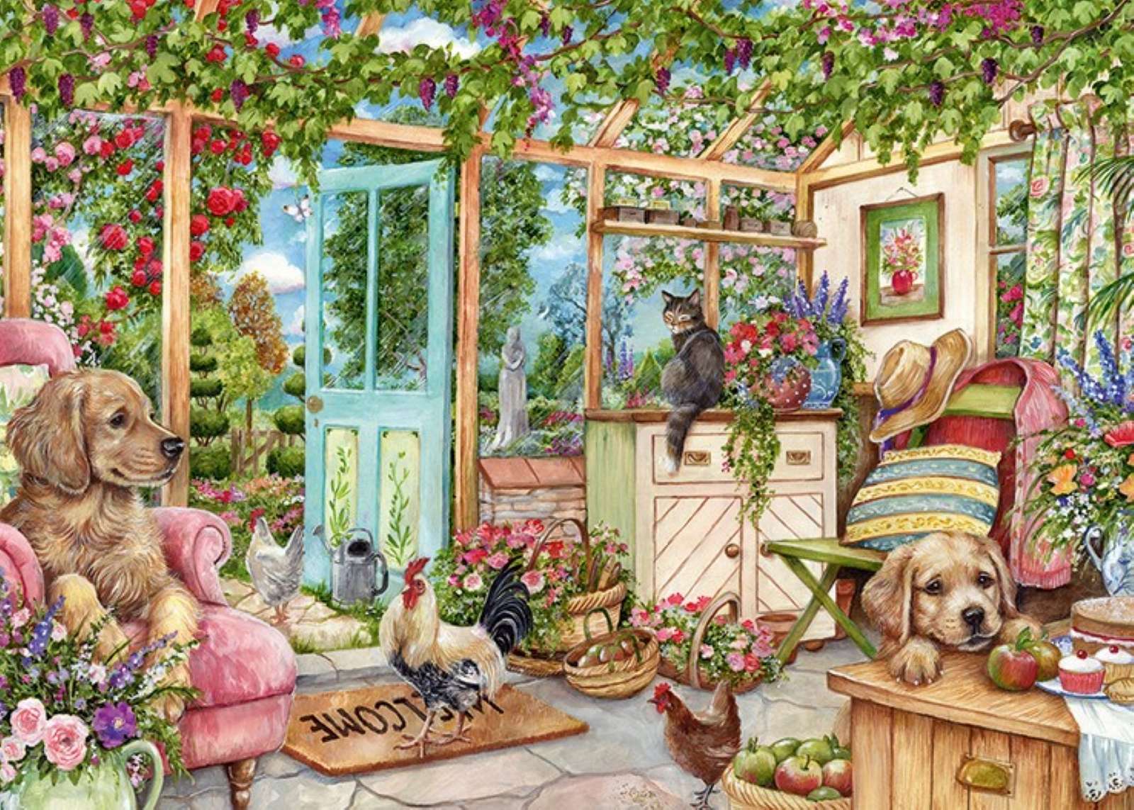 zvířata na rozkvetlé verandě online puzzle