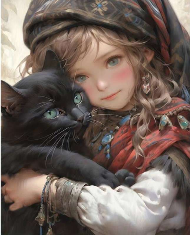 portrait of a girl with a cat jigsaw puzzle online