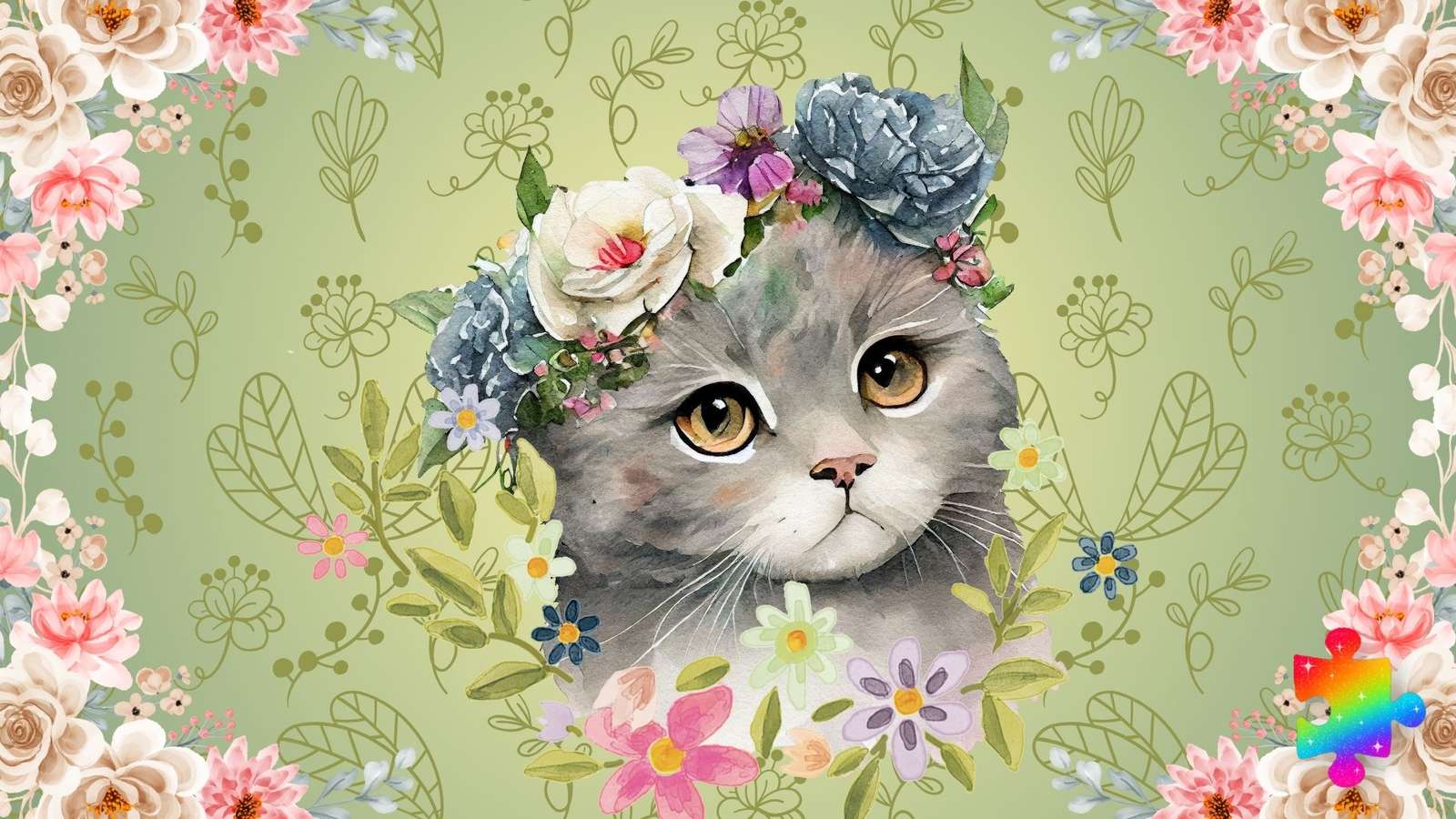 gato floral rompecabezas en línea