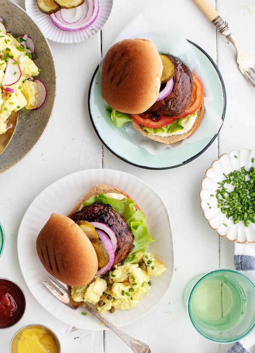 Hamburguesas veganas de champiñones Portobello rompecabezas en línea