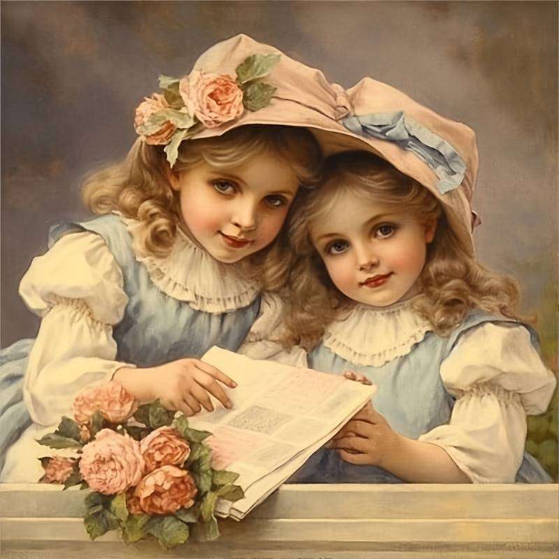 cute little sisters - vintage picture online puzzle