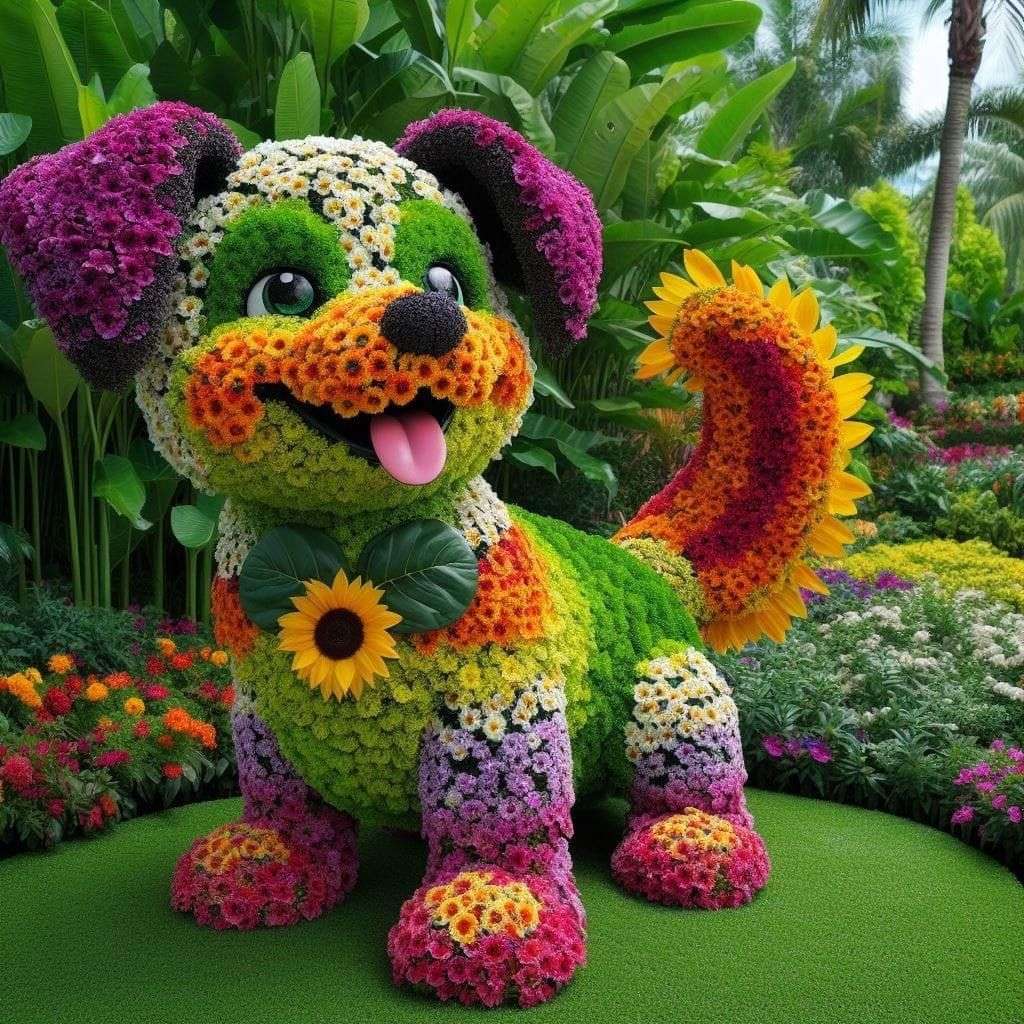 花で作られた陽気な犬 オンラインパズル