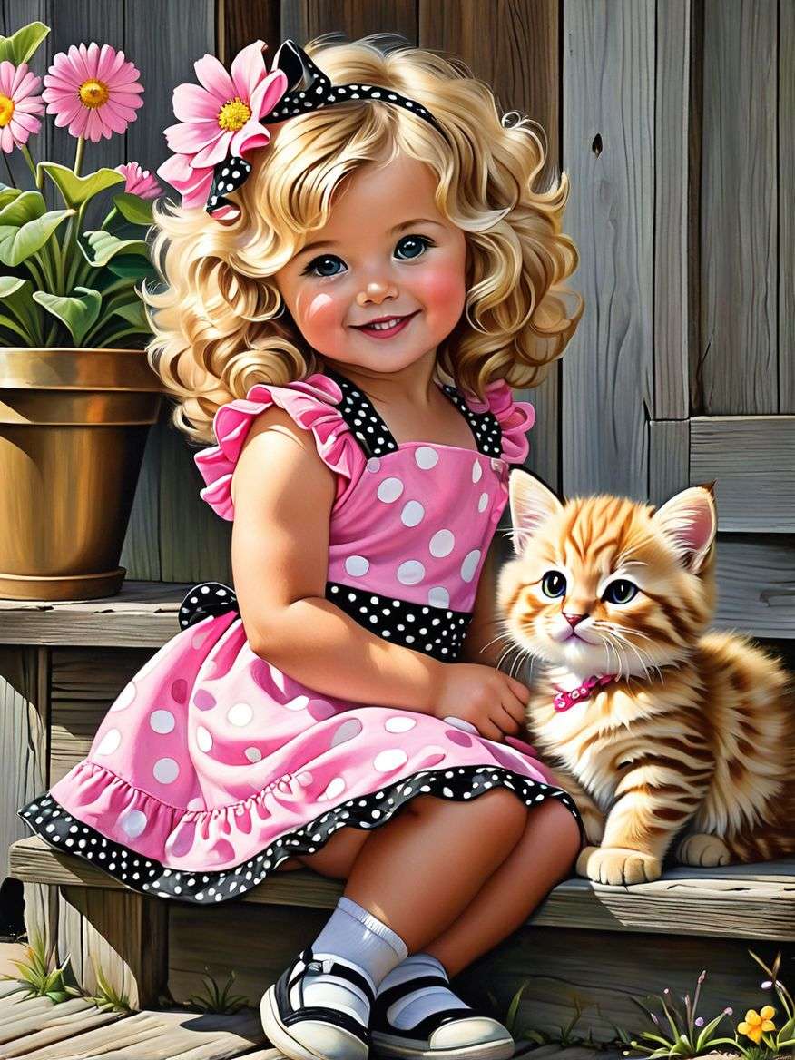 bambina e gattino puzzle online