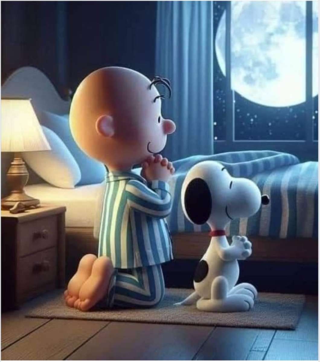 Charlie e Snoopy em oração. quebra-cabeças online