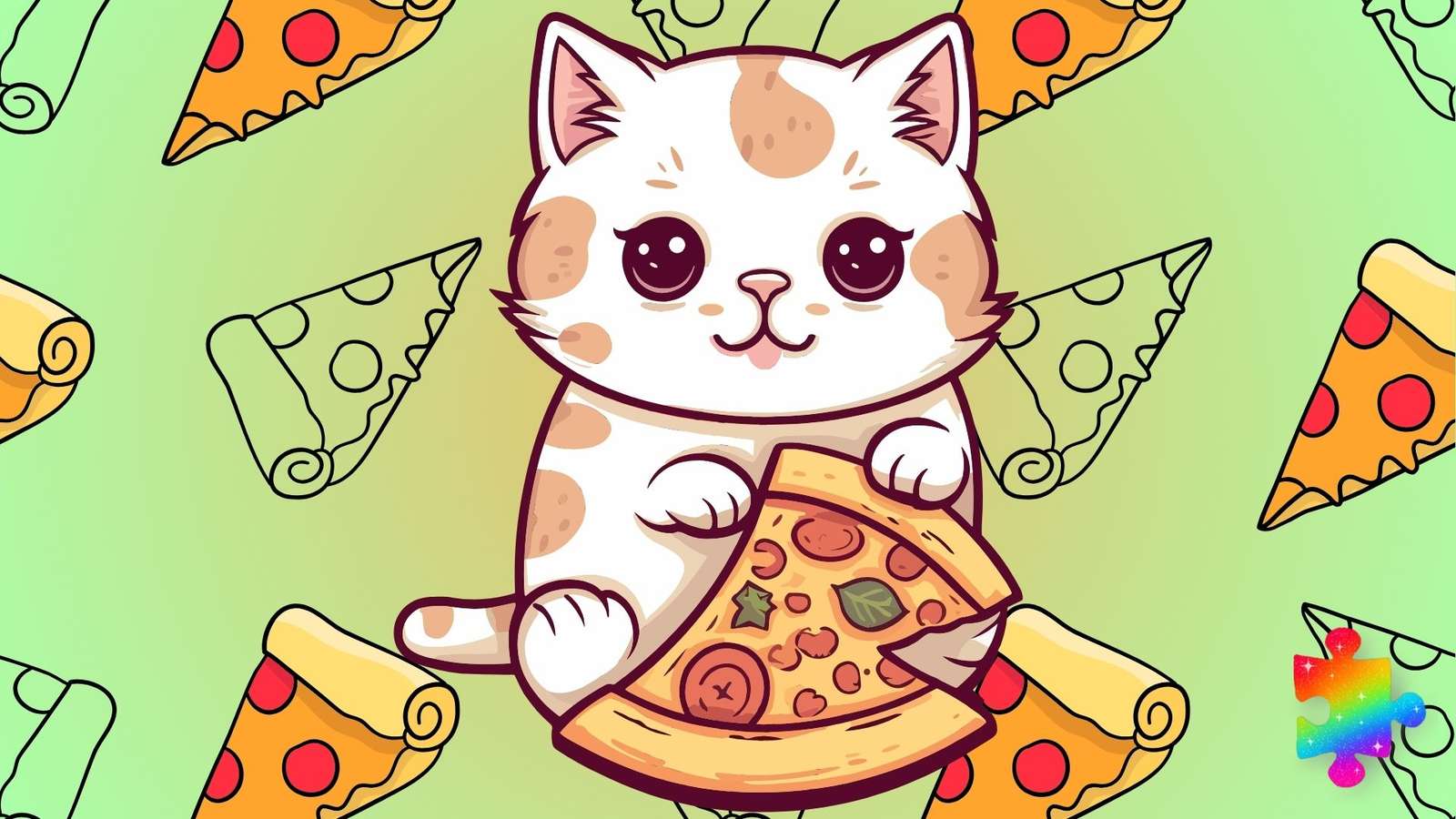 Chat pizza mignon puzzle en ligne