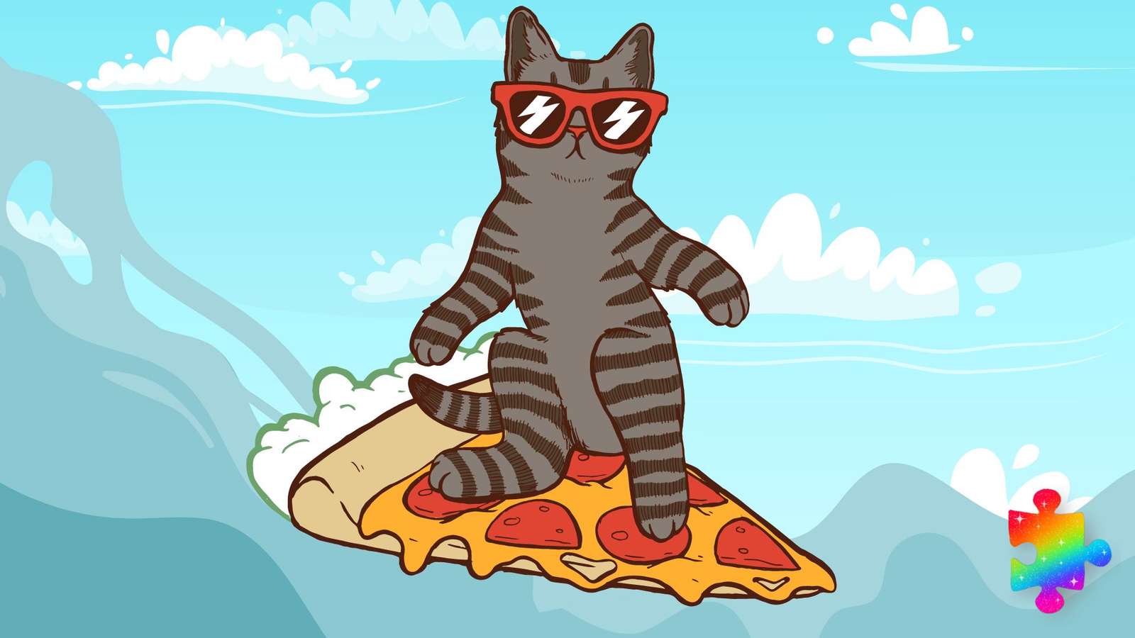 Surfing Pizza Cat online παζλ