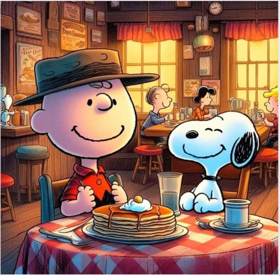 Charlie Brown și Snoopy la micul dejun jigsaw puzzle online