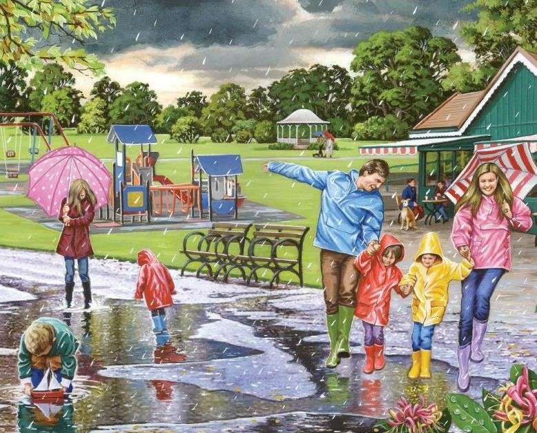 Rodina v deštivý den skládačky online