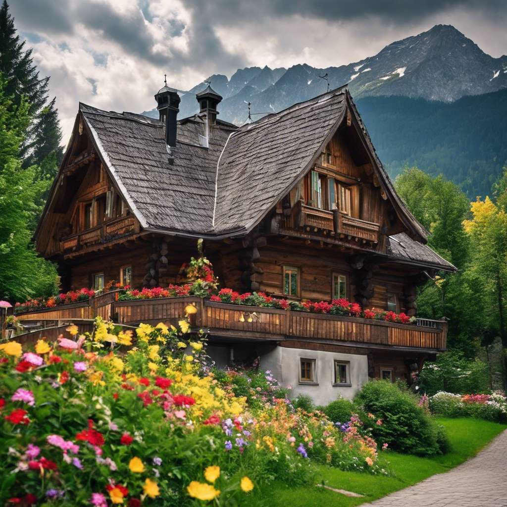 Das Haus eines Bergsteigers in der Nähe des Tatra-Gebirges Online-Puzzle