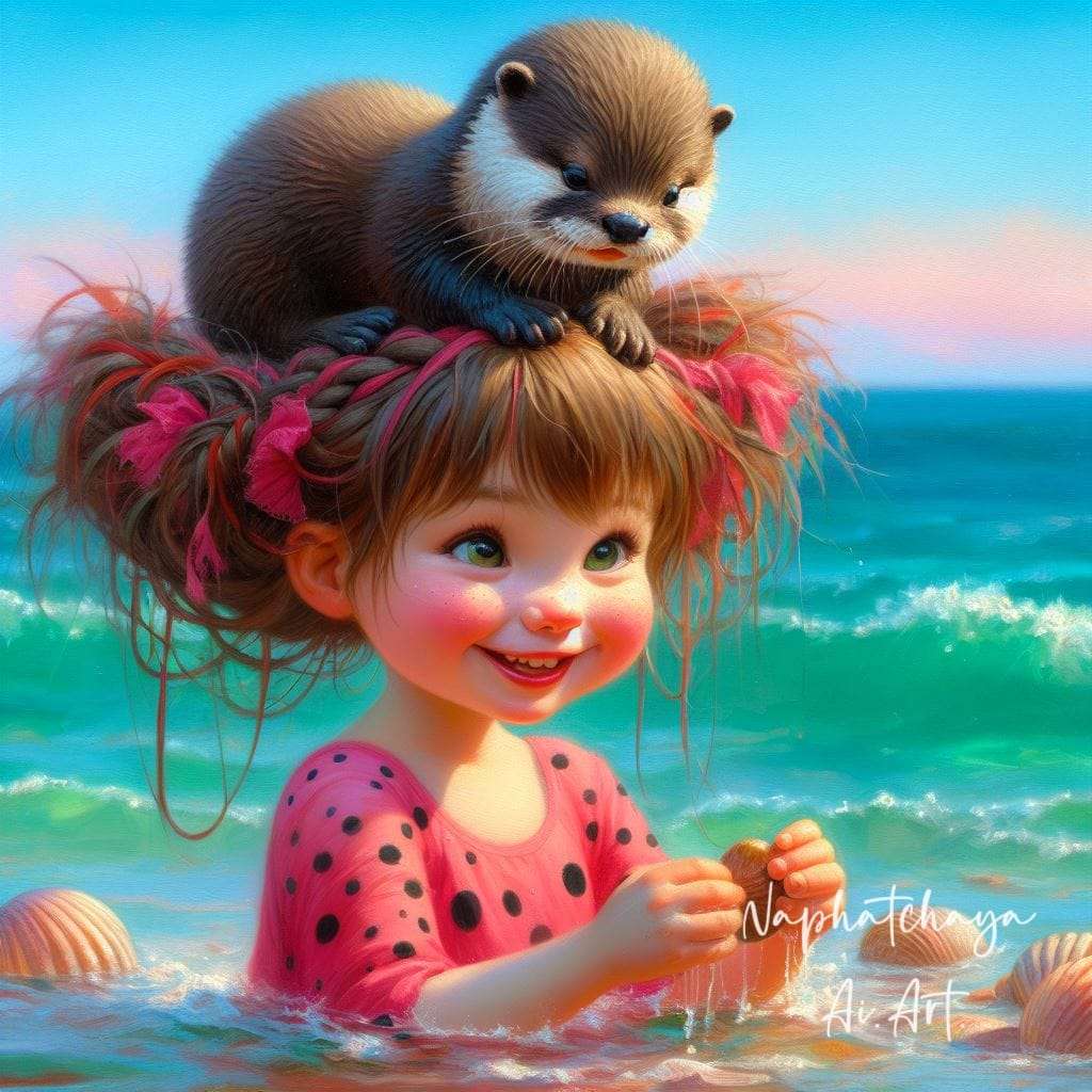 Meisje met otter aan het water 2 online puzzel